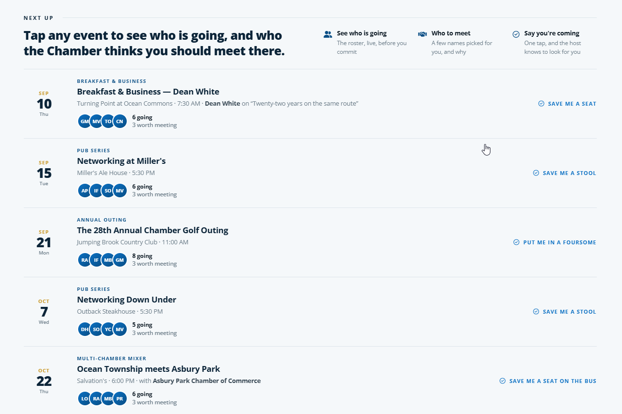Events in the member portal