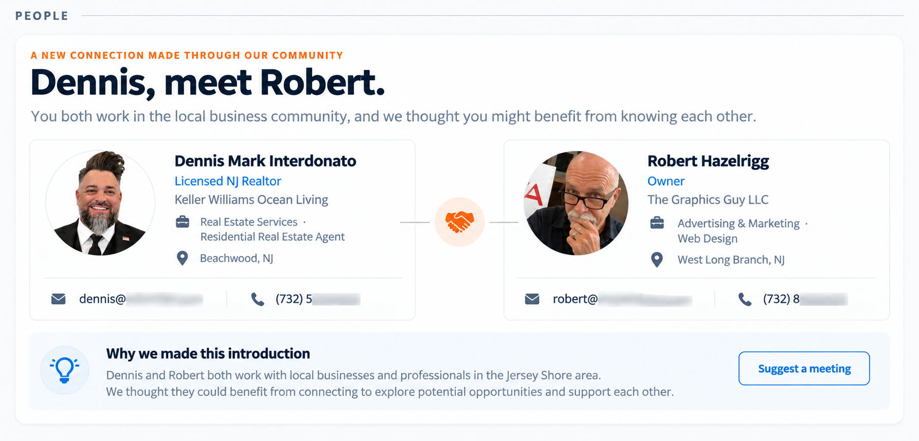 An introduction made inside the member portal