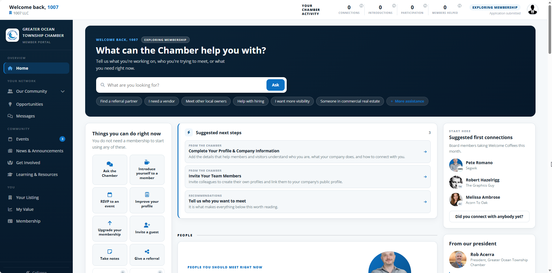 The member portal dashboard